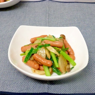 小松菜と大根とポークビッツの塩だれ炒め
